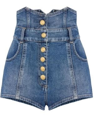 Elisabetta Franchi Buttoned Denim Shorts - Blue