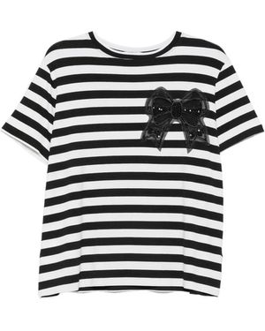 Parlor Gestreiftes T-Shirt Mit Schleife - Schwarz