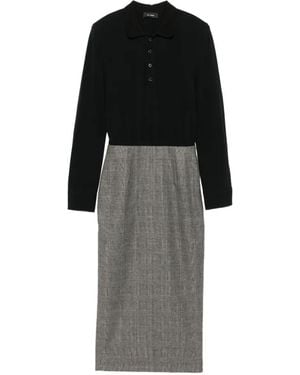 Willy Chavarria Padded-Shoulder Polo-Collar Dress - Black