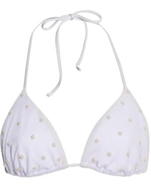 Agua Bendita Lolita Pearl-Embellished Bikini Top - White
