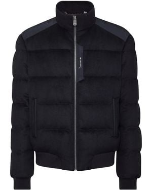 Billionaire Logo-Patch Wool Padded Jacket - Blue