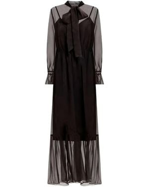 Twinset Snake-Print Pussy-Bow Maxi Dress - Black