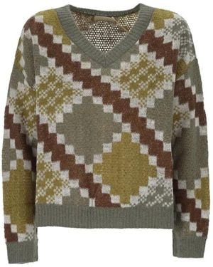 Pennyblack Argyle-Knit V-Neck Jumper - Green