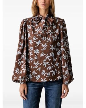 Fracomina Floral-Print Pussy-Bow Blouse - Brown