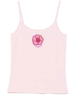 MC2 Saint Barth Bead-Embroidered Ribbed Top - Pink