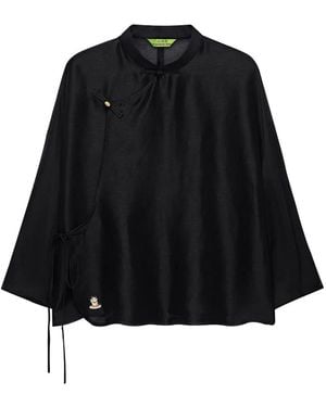 Shanghai Tang Meow Meow Cape Blouse - Black