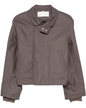 Victoria Beckham High-Neck Ribbed-Trim Jacket - Brown