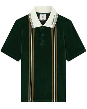 CASABLANCA Stripe Velour Short-Sleeve Polo Shirt - Green