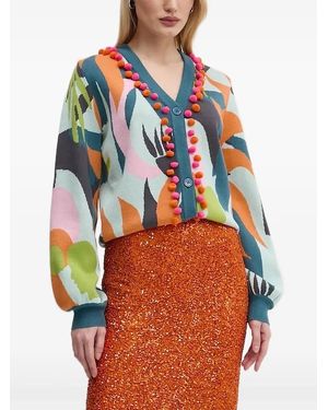 Never Fully Dressed Graphic-Print Pom-Pom Cardigan - Orange