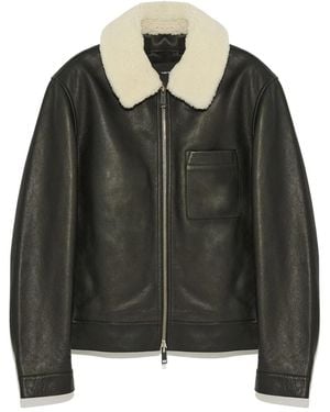 Yves Salomon Shearling Collar Leather Jacket - Black
