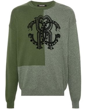 Roberto Cavalli Rc-Flocked Cotton-Blend Jumper - Green