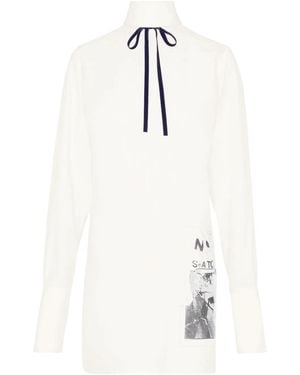 Maison Margiela Invitation Graphic-Print Silk Shirt - Natural
