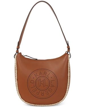 KARL LAGERFELD Whipstitch Logo-Detail Shoulder Bag - Brown