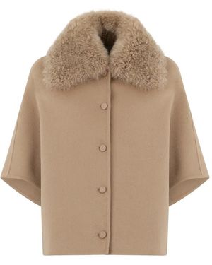 Yves Salomon Cape Mit Shearling-Kragen - Natur