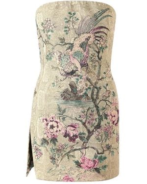 Roberto Cavalli Strapless Floral-Embroidered Mini Dress - Multicolour