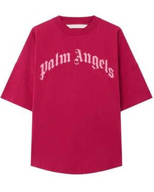 Palm Angels Curved Logo Over T-Shirt Fuchsia - Pink
