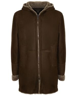 Volfagli Hooded Fur-Trimmed Coat - Brown