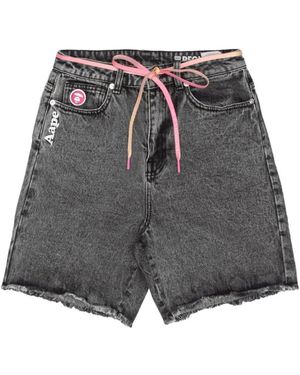 Aape By A Bathing Ape Moonface Patch Embroidered Shorts - Gray