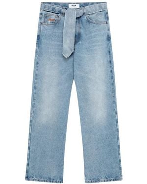 MSGM Tie-Waist Straight-Leg Jeans - Blue