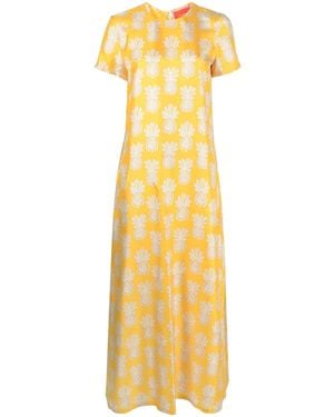 La DoubleJ Swing Graphic-Print Silk Dress - Metallic