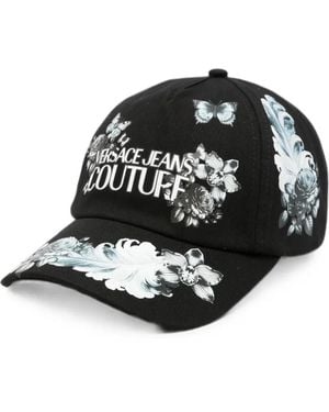 Versace Jeans Couture Gorra Con Logo Y Estampado Floral - Negro