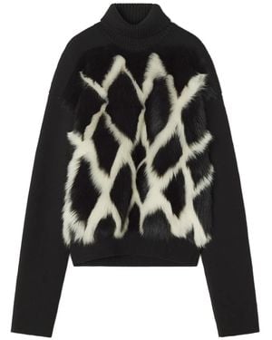 Lanvin High-Neck Fur-Panel Sweater - Black