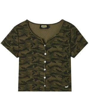 Mini Cream Camouflage-Print Button-Up T-Shirt - Green