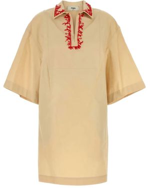 Fendi Poplin Mini Dress - Natural