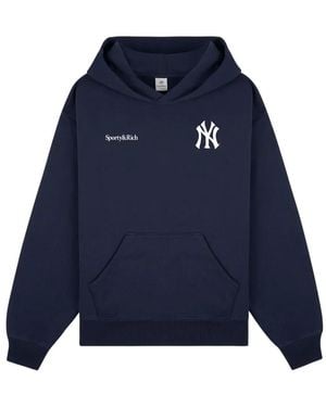 Sporty & Rich X Yankees Curve Logo-Print Hoodie - Blue