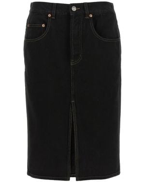 Saint Laurent Baggy Split-Front Denim Pencil Skirt - Black