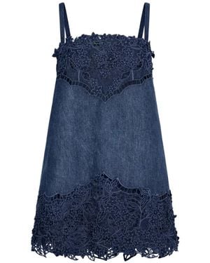 Oscar de la Renta Porcelain-Flower Cutout Mini Dress - Blue