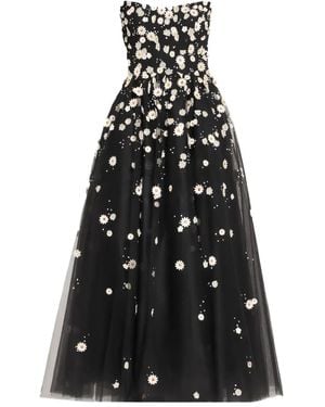Monique Lhuillier Floral-Embroidered Tulle Dress - Black