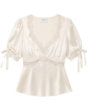 Reformation Dolly Lace-Trim Silk Blouse - White