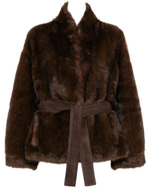 VALENTINI 1972 Faux-Fur Belted Jacket - Brown