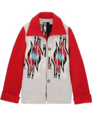 Fortela Patterned Button-Fastening Jacket - Red