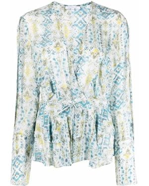 Patrizia Pepe Ruffled Abstract-Print Blouse - Blue