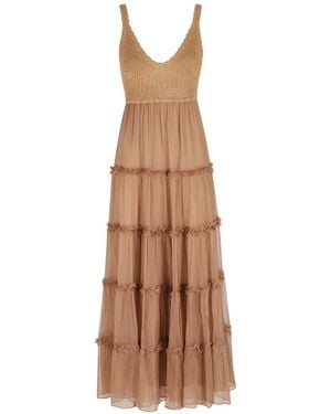 ERMANNO FIRENZE Crocheted ruffled midi dress - Marrón