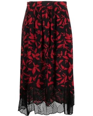 Zadig & Voltaire Jupe Mi-Longue Joslin À Imprimé Végétal - Rouge