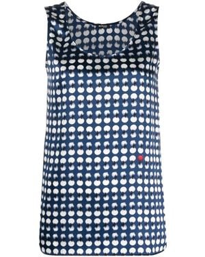 Kiton Polka-Dot Silk Top - Blue