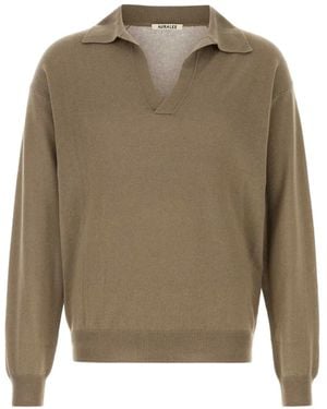 AURALEE Polo-Collar Sweater - Natural