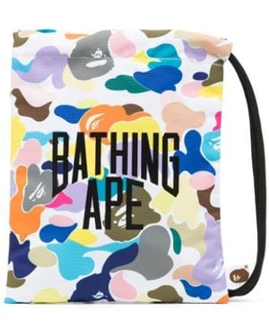 A Bathing Ape Logo-Print Abstract-Print Clutch Bag - Blue