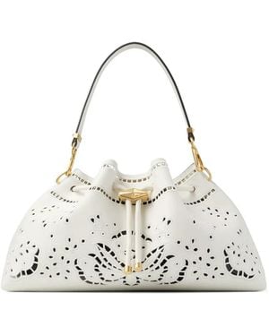Jimmy Choo Cinch Broderie-Anglaise Leather Shoulder Bag - White