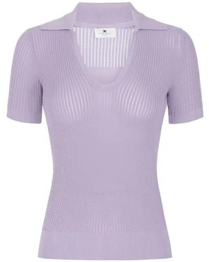 Elisabetta Franchi Ribbed-Knit Logo-Print Top - Purple
