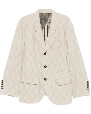 Ziggy Chen Checkerboard-Pattern Single-Breasted Blazer - White