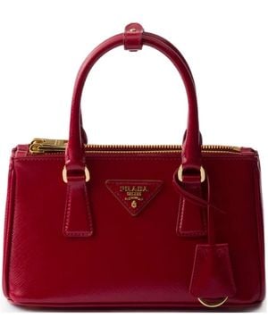 Prada Mini Galleria Saffiano-Leather Tote Bag - Red