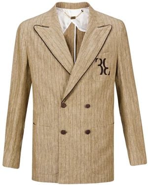 Billionaire Lenny Pinstripe Double-Breasted Blazer - Natural