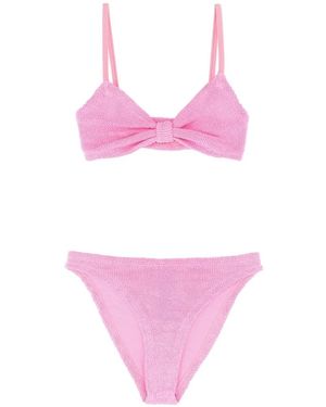 Hunza G Alicia crinkle bow-detail bikini set - Rosa