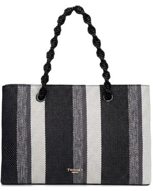 Twinset Striped Rope Tote Bag - Black