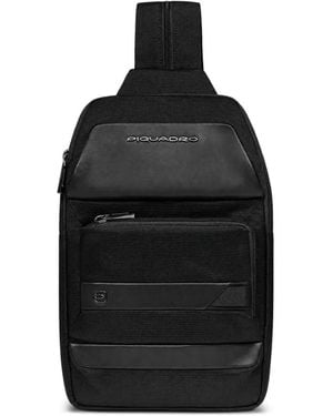Piquadro Logo-Plaque Paneled Backpack - Black