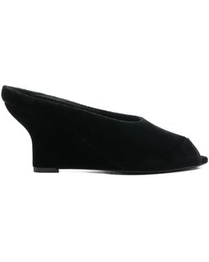 TOTEME Peep-Toe Velvet Wedge Mules - Black